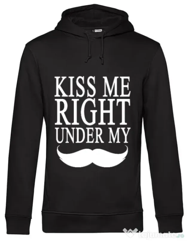 Hoodie barbat cu gluga Kiss me right under Negru