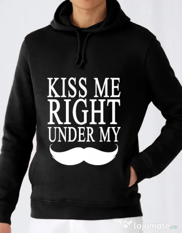 Hoodie barbat cu gluga Kiss me right under Negru