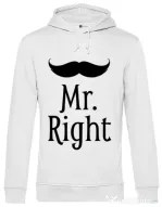 Hoodie barbat cu gluga Mr. right Alb