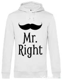 Hoodie barbat cu gluga Mr. right Alb