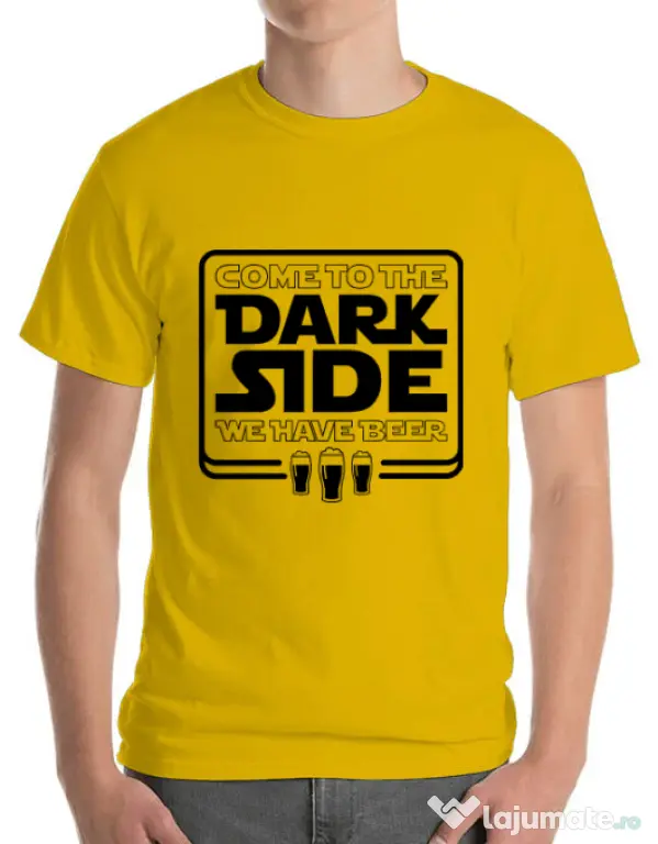 Tricou ADLER barbat Dark side with beer Galben