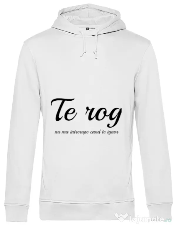 Hoodie barbat cu gluga Nu ma intrerupe Alb