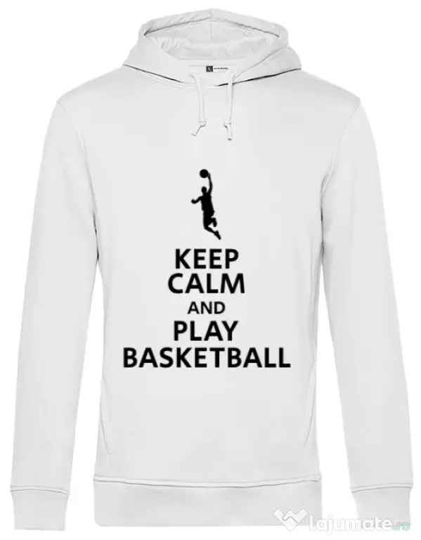 Hoodie barbat cu gluga Play basketball Alb