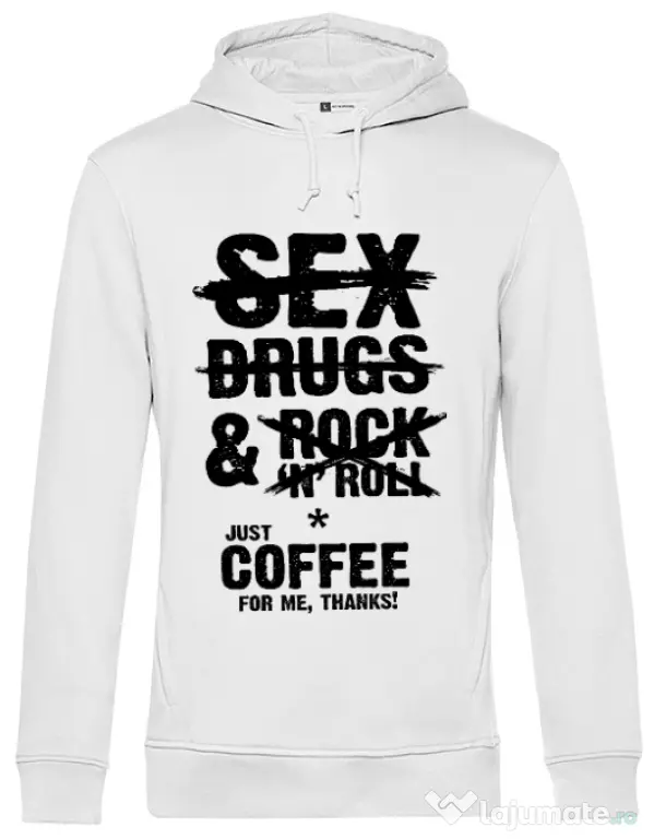 Hoodie barbat cu gluga Just coffee for me Alb