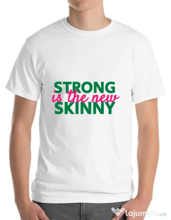 Tricou ADLER barbat Strong is the new skinny Alb