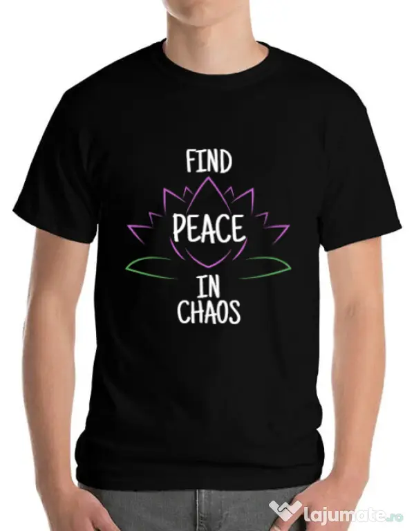 Tricou ADLER barbat Find peace Negru