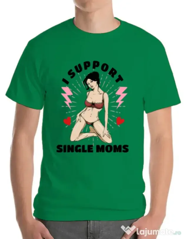 Tricou ADLER barbat I Support Single Moms Verde mediu