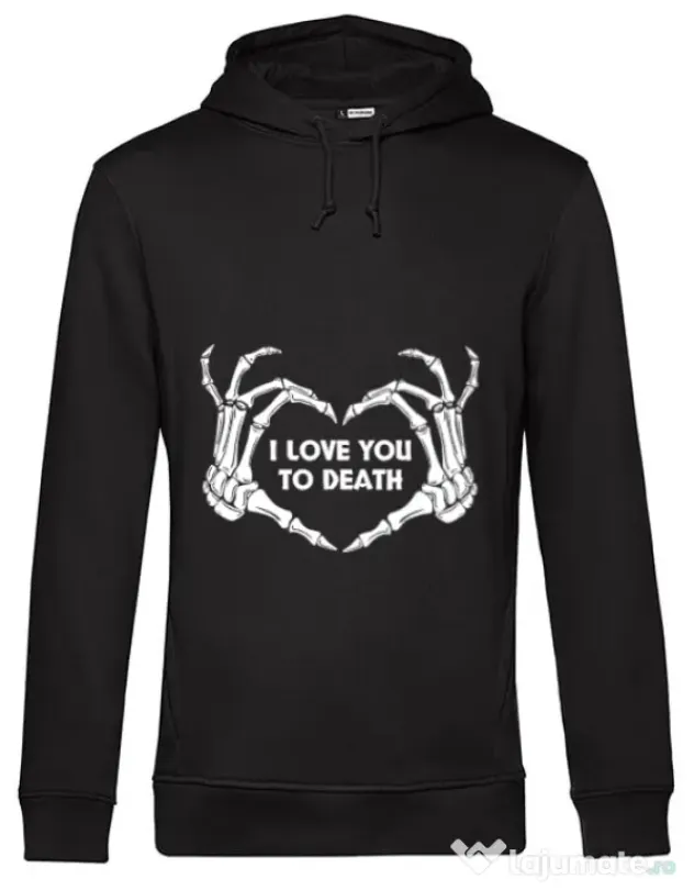 Hoodie barbat cu gluga Love you to death Negru