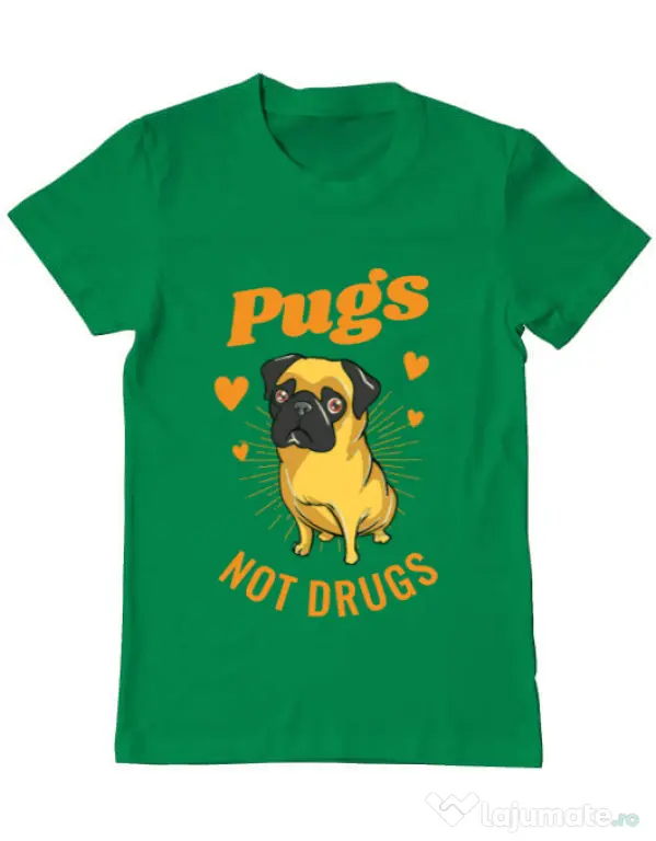Tricou ADLER barbat Pugs not drugs Verde mediu