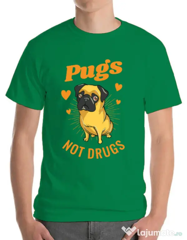 Tricou ADLER barbat Pugs not drugs Verde mediu