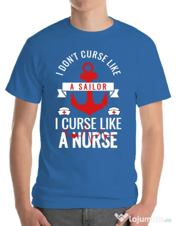 Tricou ADLER barbat Curse like a nurse Albastru azuriu