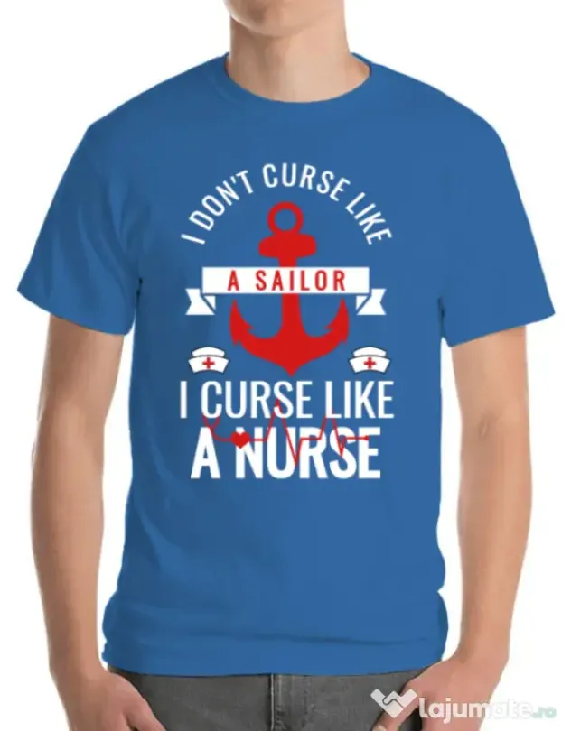 Tricou ADLER barbat Curse like a nurse Albastru azuriu