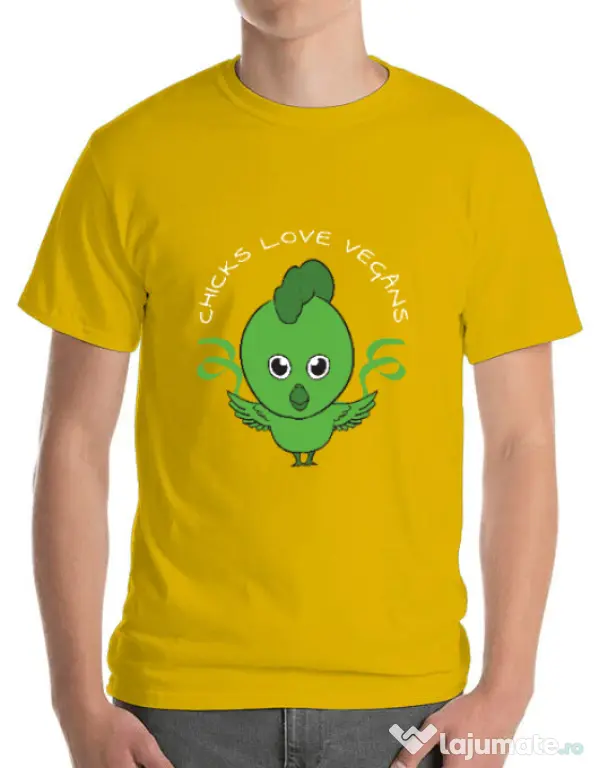 Tricou ADLER barbat Chicks love vegans Galben