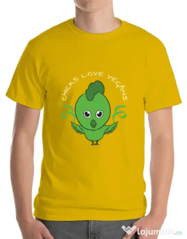 Tricou ADLER barbat Chicks love vegans Galben