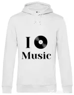 Hoodie barbat cu gluga I love music Alb