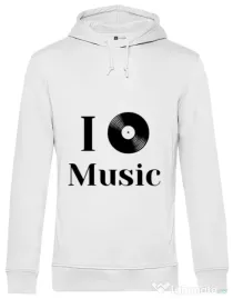 Hoodie barbat cu gluga I love music Alb