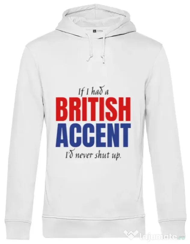 Hoodie barbat cu gluga British accent Alb
