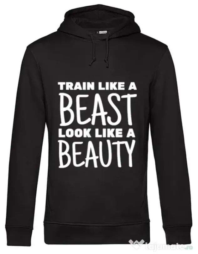 Hoodie barbat cu gluga Train like a beast Negru