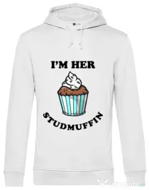 Hoodie barbat cu gluga Her studmuffin Alb