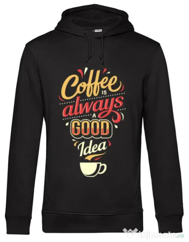 Hoodie barbat cu gluga Coffee is always a good idea Negru