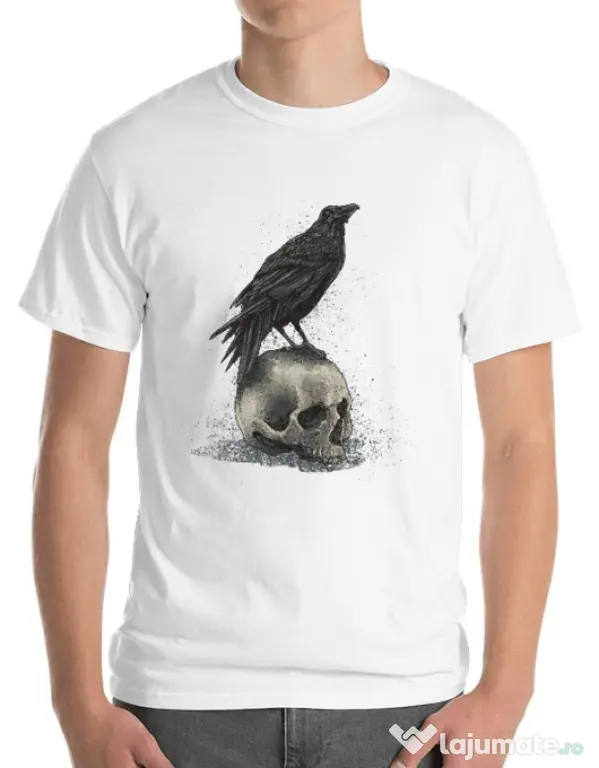 Tricou ADLER barbat Crow skull Alb