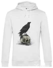 Hoodie barbat cu gluga Crow skull Alb