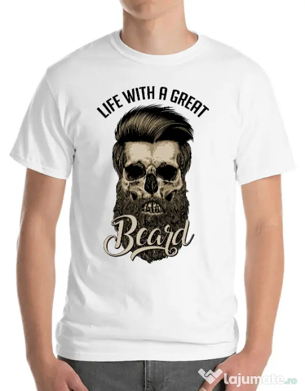 Tricou ADLER barbat Great beard Alb