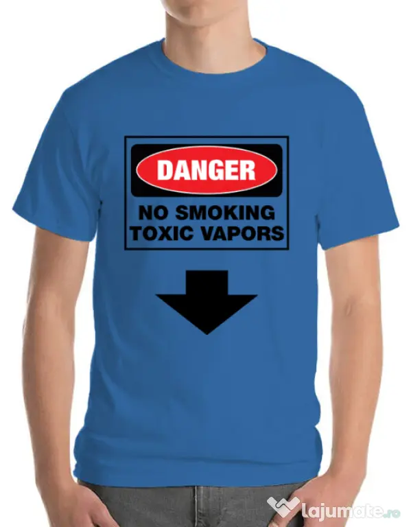 Tricou ADLER barbat Danger No Smoking Albastru azuriu