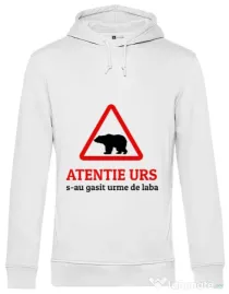 Hoodie barbat cu gluga Atentie urs Alb