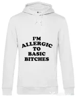 Hoodie barbat cu gluga Allergic to basic bitches Alb