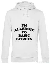 Hoodie barbat cu gluga Allergic to basic bitches Alb