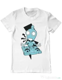 Tricou ADLER barbat Dj robot Alb