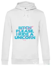Hoodie barbat cu gluga I ride a unicorn Alb