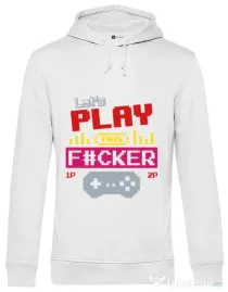 Hoodie barbat cu gluga Lets play this Alb