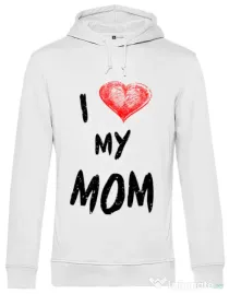 Hoodie barbat cu gluga I love my mom Alb