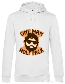 Hoodie barbat cu gluga One man wolf pack Alb