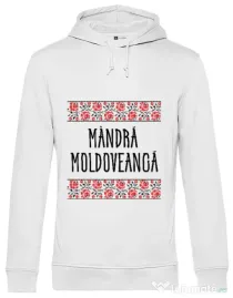Hoodie barbat cu gluga Mandra moldoveanca Alb