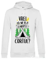 Hoodie barbat cu gluga Vrei sa-mi vezi la noapte cortul? Alb