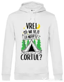 Hoodie barbat cu gluga Vrei sa-mi vezi la noapte cortul? Alb