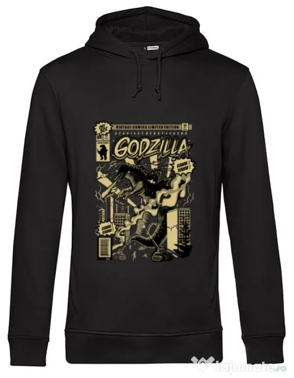 Hoodie barbat cu gluga Godzilla Negru