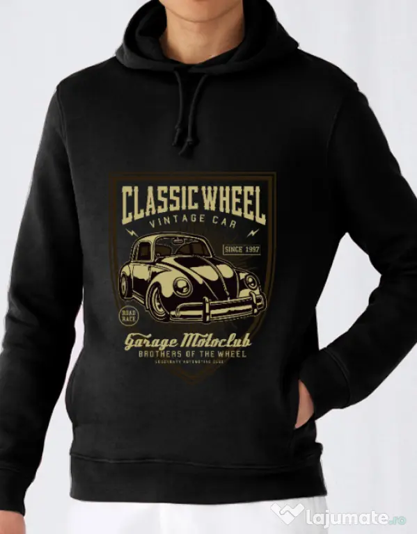 Hoodie barbat cu gluga Classic Wheel Negru