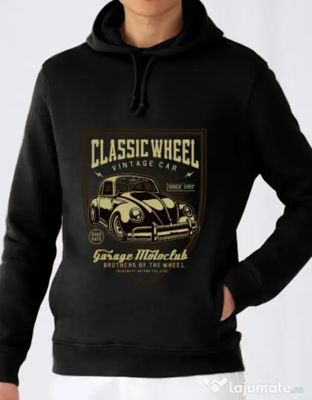 Hoodie barbat cu gluga Classic Wheel Negru