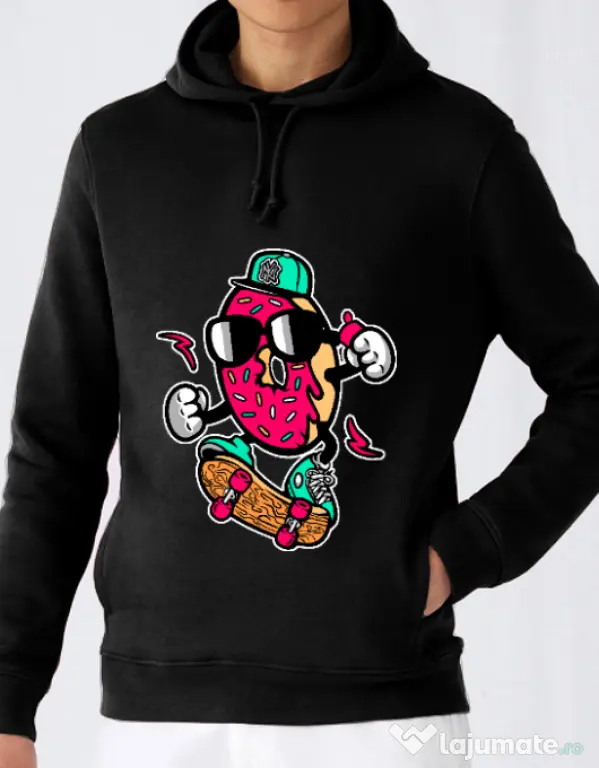 Hoodie barbat cu gluga Donut skater Negru