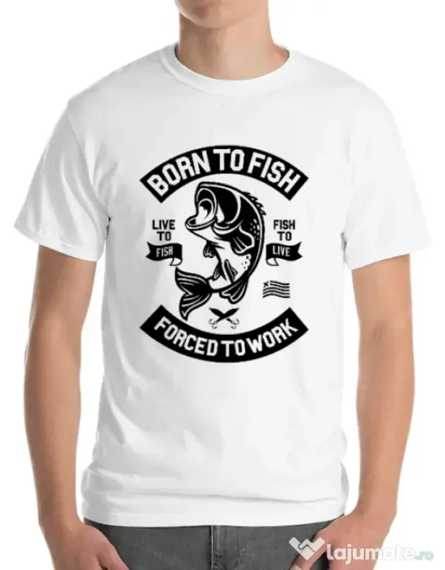 Tricou ADLER barbat Born To Fish Alb