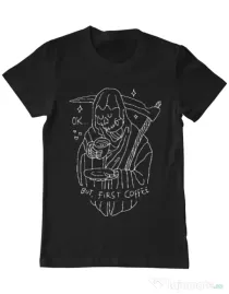 Tricou ADLER barbat OK But First Coffee Negru