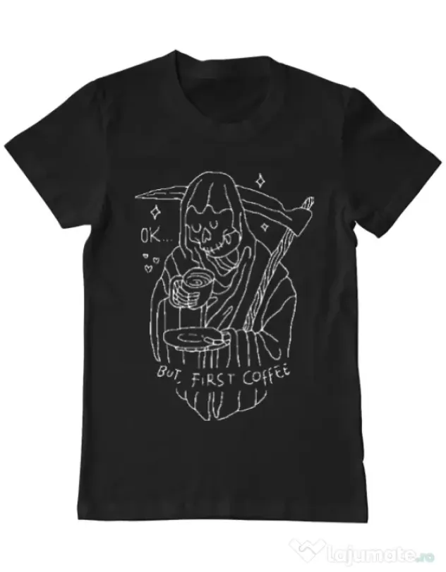 Tricou ADLER barbat OK But First Coffee Negru