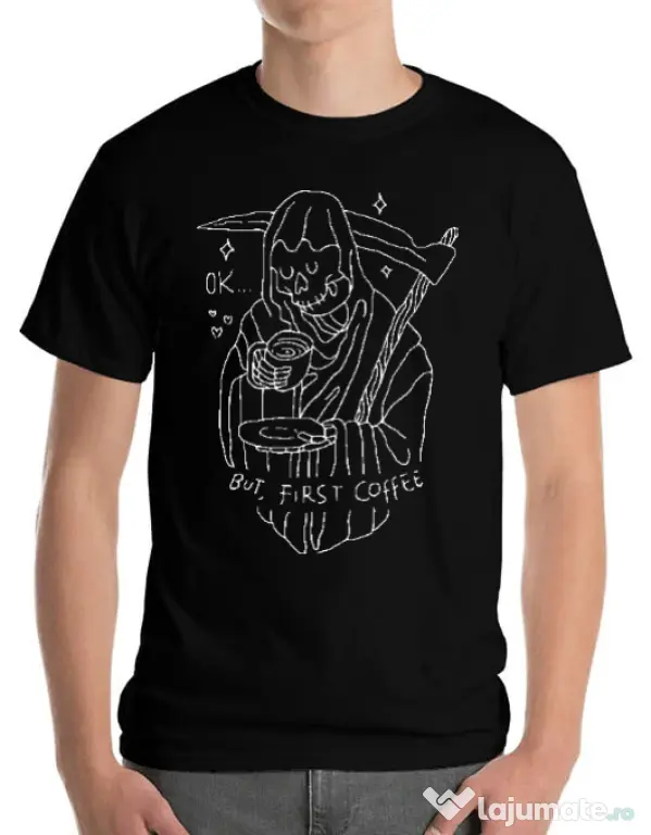 Tricou ADLER barbat OK But First Coffee Negru