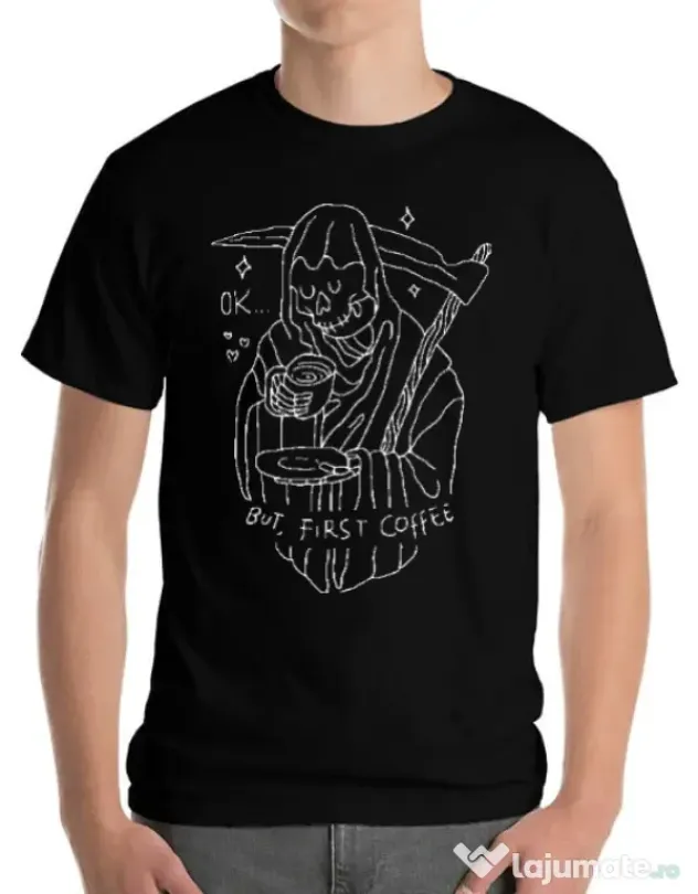Tricou ADLER barbat OK But First Coffee Negru