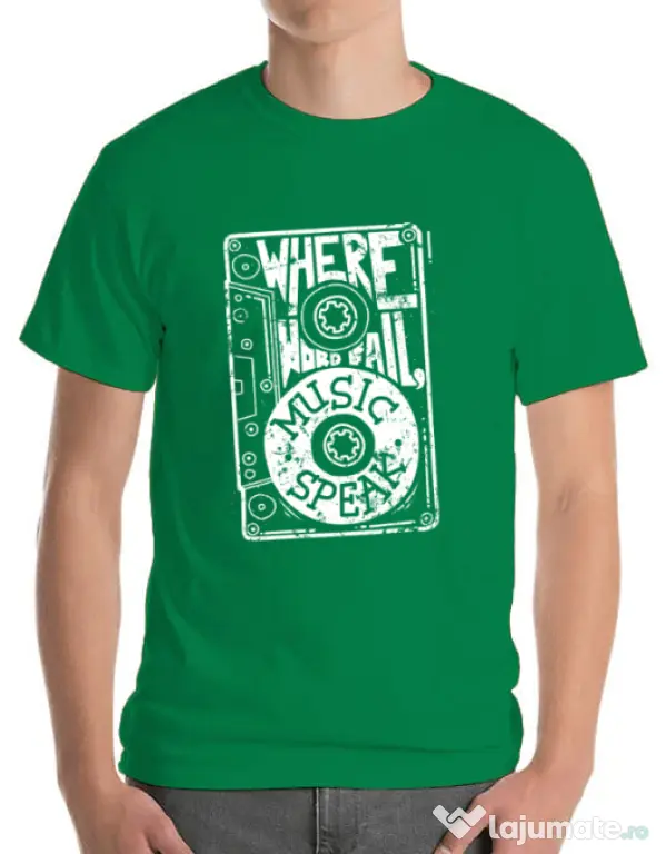 Tricou ADLER barbat Where words fail, music speaks Verde mediu