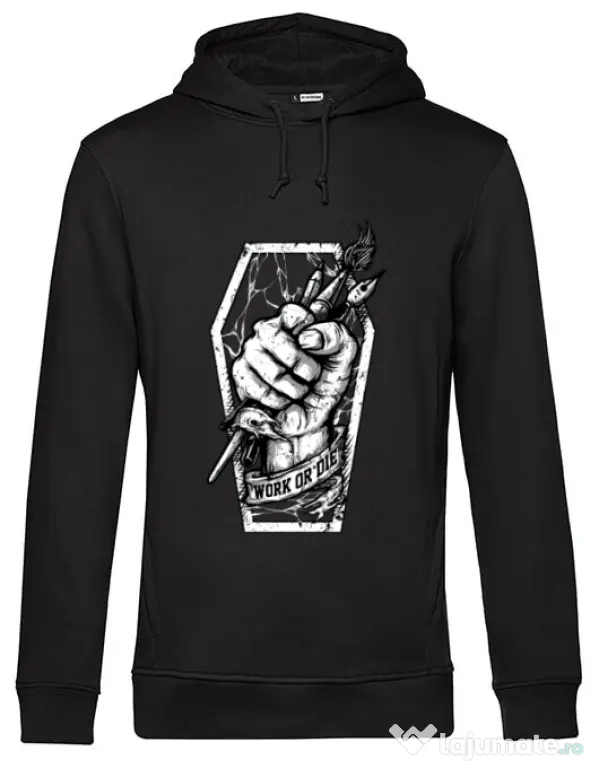Hoodie barbat cu gluga Work or Die Negru